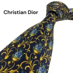 美品　クリスチャンディオール　ネクタイ　総柄　ネイビー