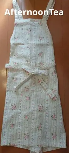 アフタヌーンティー　エプロン　麻＆綿素材　花柄エプロン　ストライプエプロン