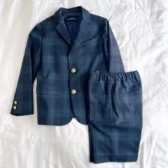 グリーンレーベルリラクシング 125 セットアップ 緑 チェック 卒園式　入学式