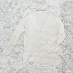 Anayi 卡迪根 V領 細羅紋 白色 薄款 長袖 上衣 優雅 春季