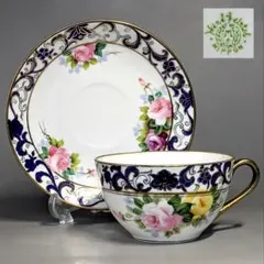 オールドノリタケ銘品!! 金彩藍帯薔薇図紋　キャビネットカップ＆ソーサー