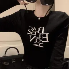 me+em select BACロゴレタリングスリムラインＴシャツ　ブラック