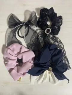 ヘアゴム・シュシュ 4点セット まとめ売り リボンヘアゴム