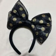 ディズニー　カチューシャ　ミニーマウス　黒金ドットリボン