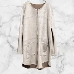 ❤️スウェード風 ノーカラーコート ベージュ L