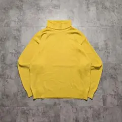 【レディースM~L】 タートルネック ニット イエロー 無地 長袖 ゆったり