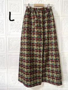 b057 マキシ丈 ロングスカート ウール混 前ボタン バックゴム 総柄 L