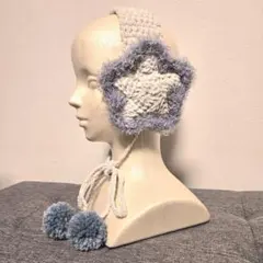 ホワイト×ブルー 星型 ラメ入り ふわふわイヤーマフ