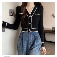 グレイルGRL 配色ラインカーディガン[ac2593] 金ボタン Mサイズ