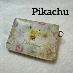【公式】ポケモン ピカチュウ 二つ折りパスケース 定期入れ フラワー柄 刺繍