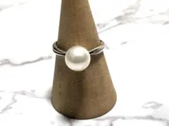 美品　1粒　パール　オープンリング　9㎜　真珠　銀製　指輪