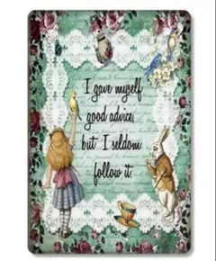 不思議の国のアリス　アリスと白ウサギ ブリキ看板