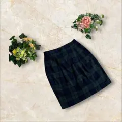 ジーナシス　チェックスカート ウエストゴム　グリーン　ブラック　フリーサイズ