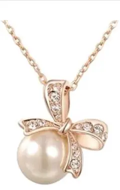 パール リボン ネックレス ローズゴールド 真珠 EARTHER RING