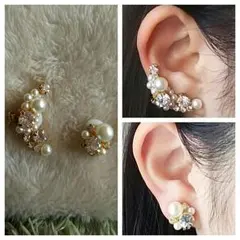 ＊選べる全10色＊パールとビジューのイヤーカフ　イヤリング　ピアス