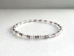 ガラスビーズブレスレット　クリアモーヴシルバー　クリアオーロラライトブルー