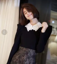 SNIDEL Sustainableレースカラーニットプルオーバー