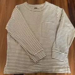 ストライプ 長袖カットソー ベージュホワイト