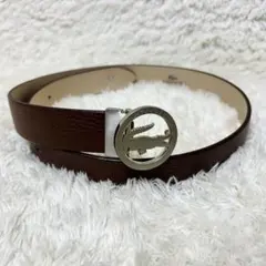 ラコステ シルバーサークルバックルベルト ロゴ金具 シルバー金具 ブラウン