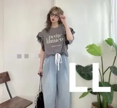 しまむら non フリル袖プルオーバ グレー LLサイズ フリルTシャツ