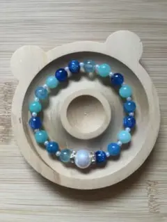 ハンドメイドブレスレット パール、水色