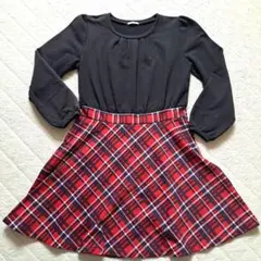 GU 黒と赤のチェック柄ワンピース 150