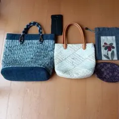 ハンドメイド キルトバッグ 巾着 ポーチ 4点セット