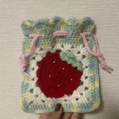 かぎ編み いちご 巾着ポーチ 編み物