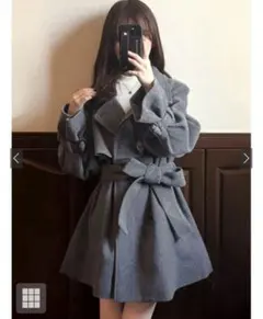 襟2Wayリボンベルト付きフェイクウールトレンチコートkz568