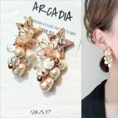 No.837 星 ワイヤー花 コットンパール ハンドメイド ピアス イヤリング