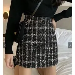GRL インパン裏地付ツイード台形ミニスカート[cu317]