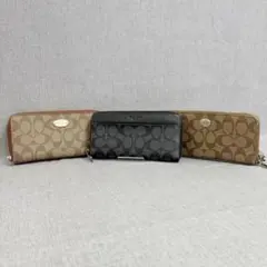 3点セットCOACH コーチ シグネチャー ラウンドファスナー 長財布 ブラウン