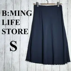 【ビーミング】 スカート フレアスカート Aライン ネイビー ミディ フリンジ