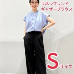 【オフィスコーデにも♪】GU　リネンブレンドギャザーブラウス　Sサイズ