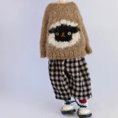 ブライスアウトフィット　ヒツジニットとパンツセット　ベージュx ベージュギンガム