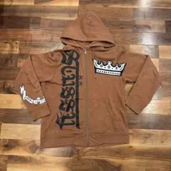 00s　STUSSY　ジップアップパーカー　クラウン　スカル　ブラウンS