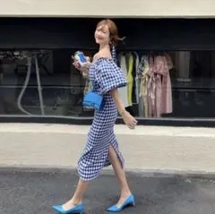 限定SALE‼︎【新品】ギンガムチェックパフスリーブ3wayタイトワンピース