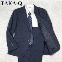 美品【洗える】TAKA-Q メンズ スーツ セットアップ ネイビー チェック