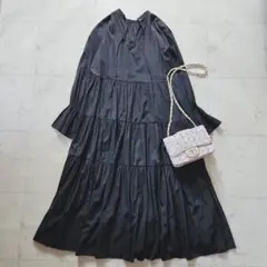 美品☆ウィムガゼット 洗える ウエストシャーリング ロングワンピース