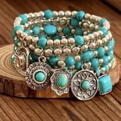ヴィンテージ風　ターコイズブレスレット　ナバホ族2腕輪2ブレスレット5点セット2