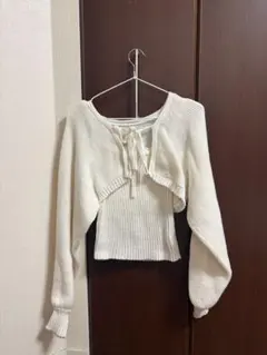 GRL クロップド丈カーディガンXキャミソールニットアンサンブル アイボリー