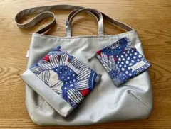 シルバー斜め掛けバッグセット　ブルー系　ハンドメイド