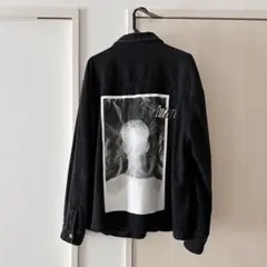 【ZARA】ブラックデニムジャケット グラフィックプリント size L