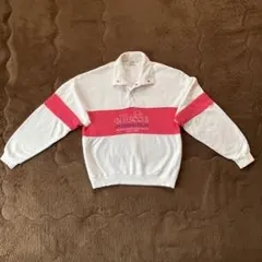 ビィンテージellesseエレッセレディーストレーナーホワイトピンクロゴボタンM