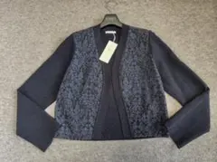 新品　アマカ　素敵なレースコンビニットボレロ　カーディガン　38濃紺33000円