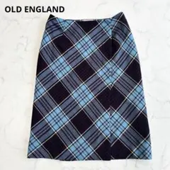OLD ENGLAND ラップスカート 巻きスカート チェック ブルー×ネイビーのサムネイル