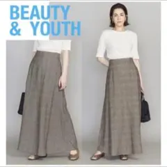 未使用ビューティアンドユースリネン混格子柄マキシ丈スカートサイズs グレー系