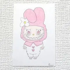 【子供の絵】No.52　マイメロラブブ　手描きイラスト ポストカード　原画