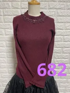 axes femme長袖ワインレッド ニットセーター 682