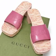 GUCCI シャイニーラバー サンダル 36 ピンク 箱付